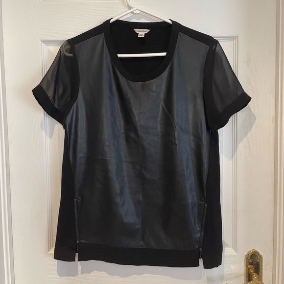 CALVIN KLEIN faux leather tshirt - Picture 1 of 6